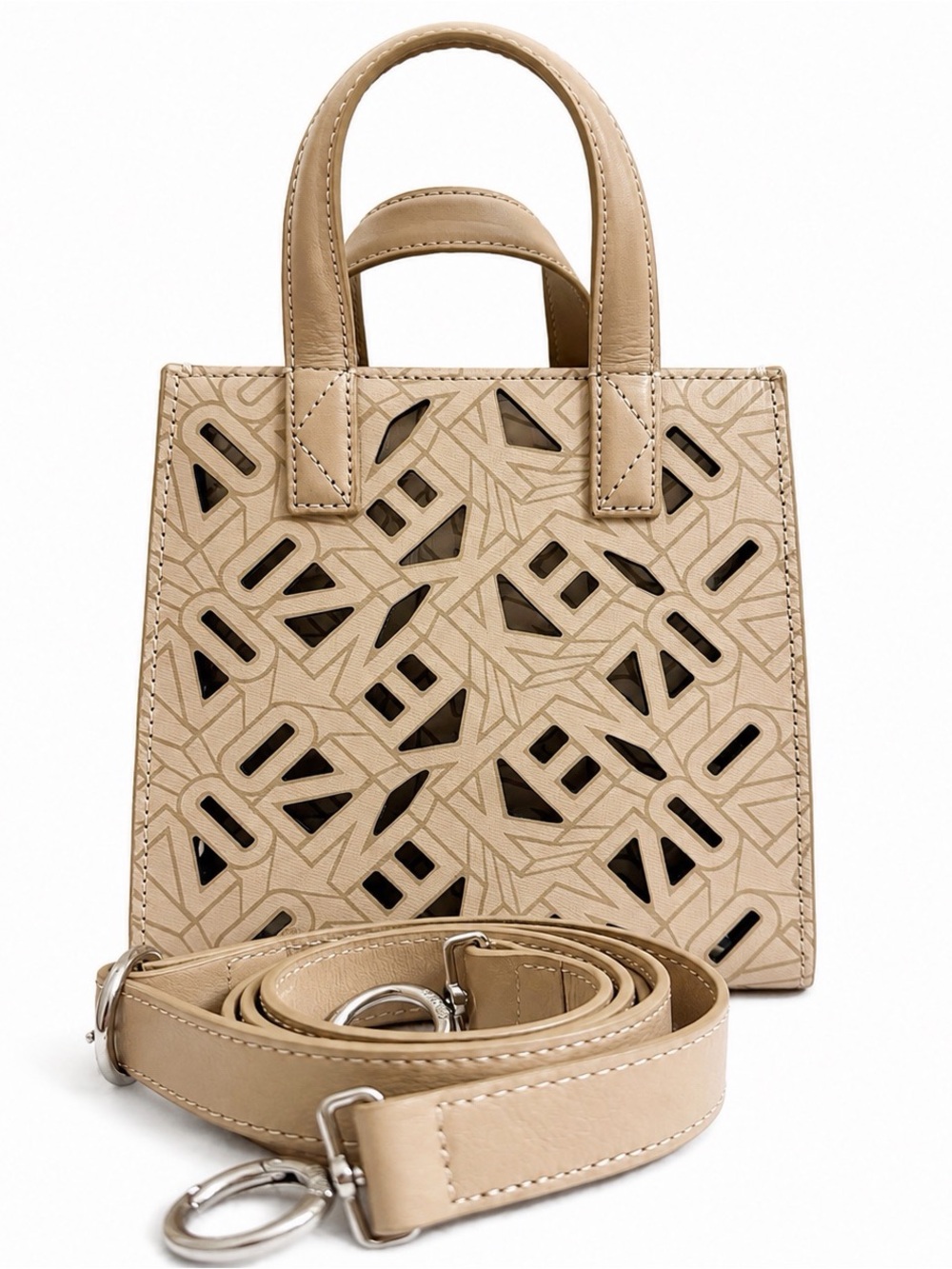 Kenzo Tan Laser Cut Flying Embossed Perforated Leather crossbody bag